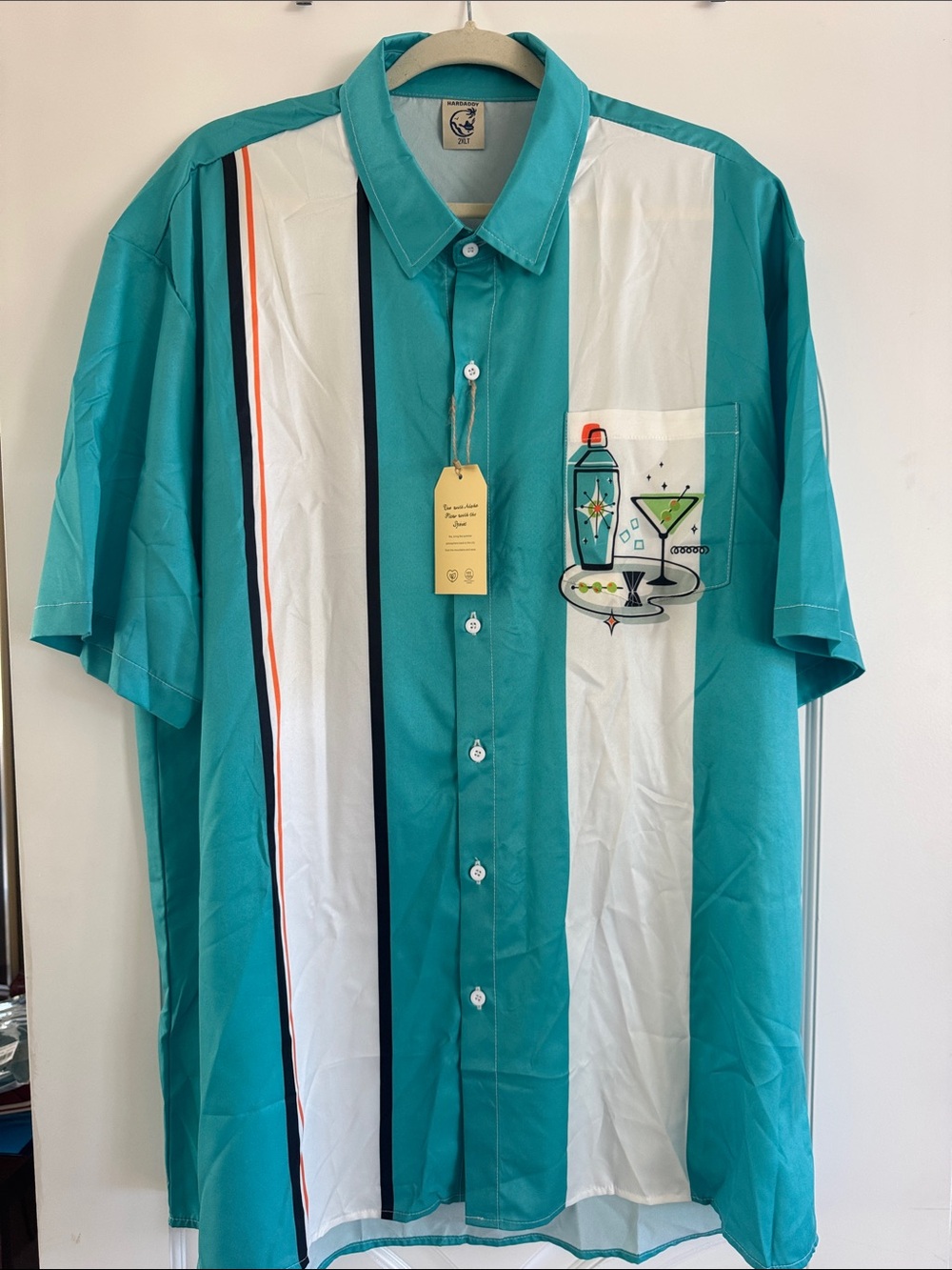 Men's Teal Cocktail-Print Short-Sleeve Button-Down Shirt